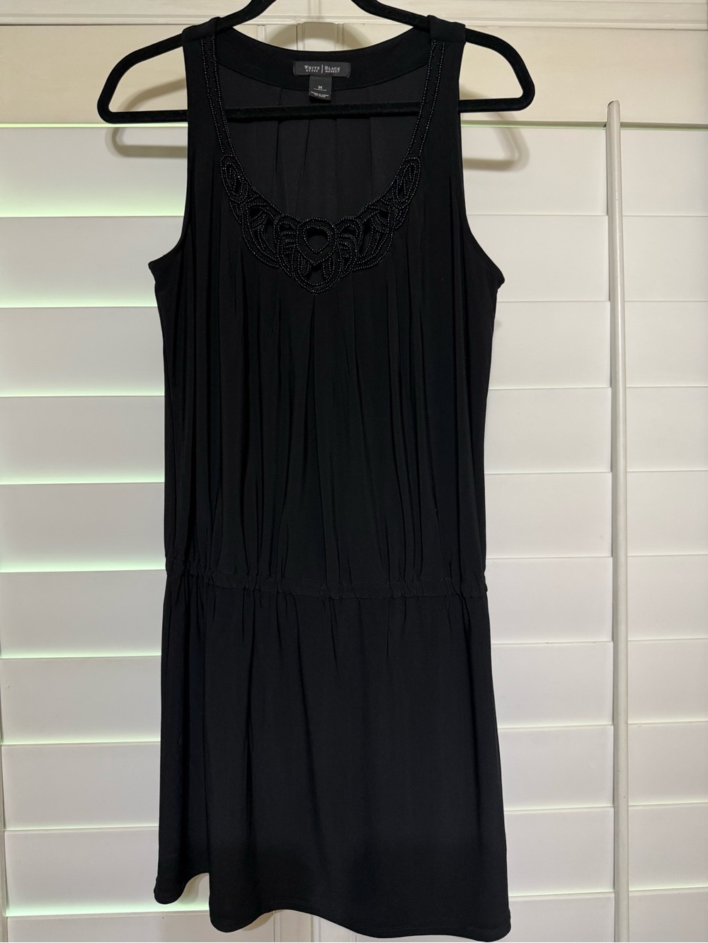 WHBM  Black Sleeveless Beaded Neckline Dress